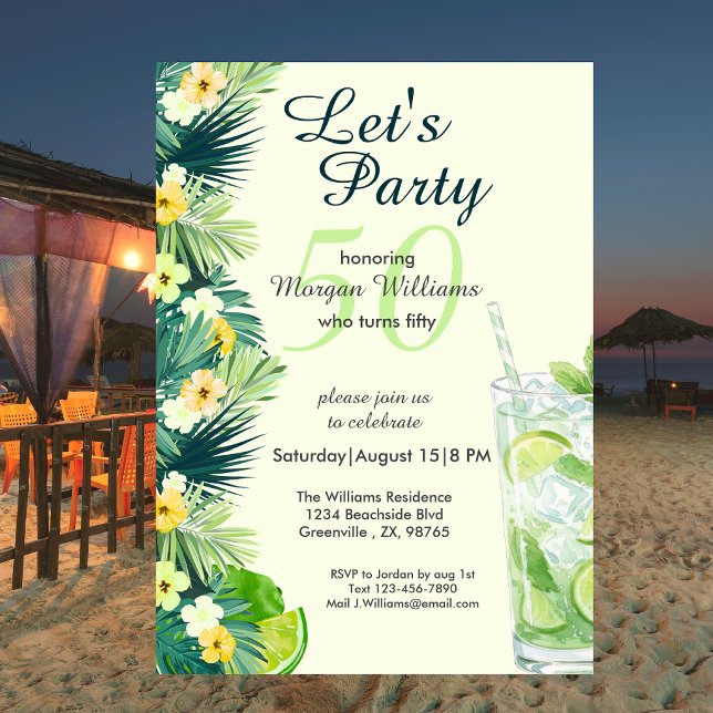 Invitation Jaune Tropical Cocktail 50e Anniversaire (Créateur téléchargé)