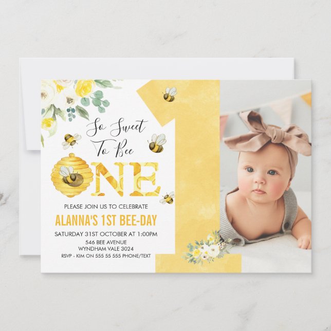 Invitation Jaune Un Miel Floral Abeille Premier Anniversaire (Devant)