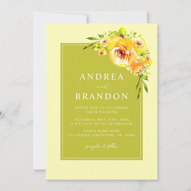 Invitation Jaune & Vert | Jardin Vibrant | Mariage Code QR (Devant)