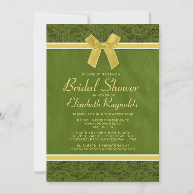 Invitation Jaune Vert Pays Dentelle Nuptiale Douche Invitatio (Devant)