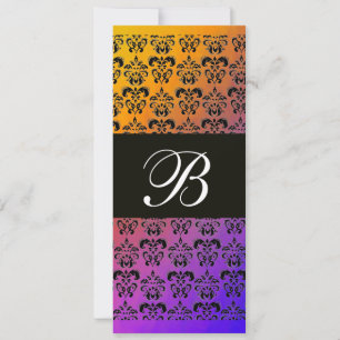 Invitation JAUNE VIOLET BLEU NOIR DAMAS MONOGRAMME, blanc