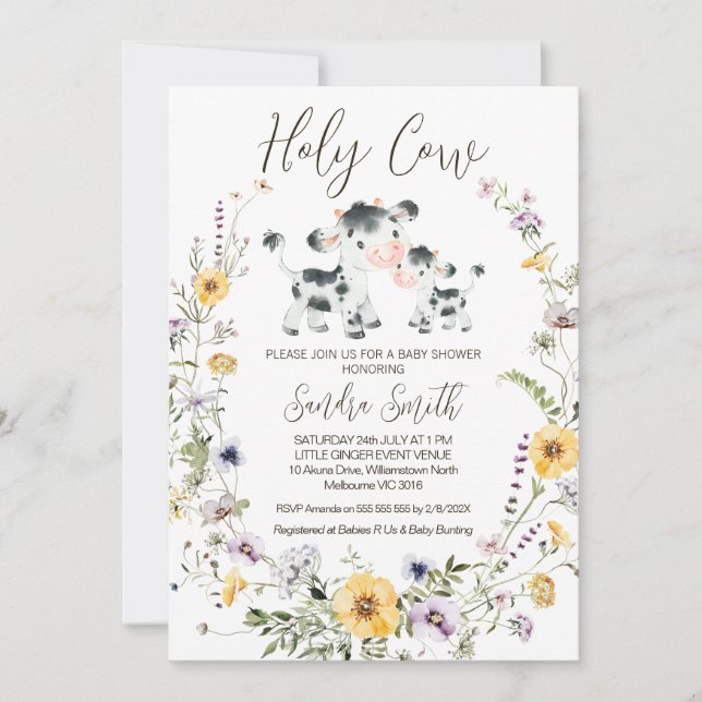 Invitation Jaune violet Fleur sauvage Saint-Vache Baby shower (Devant)