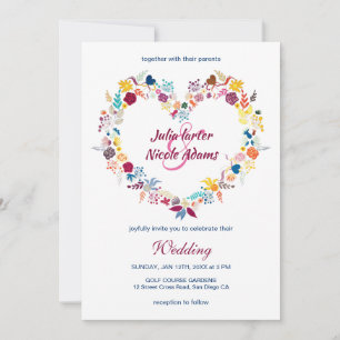 Invitation Jaune violet vert Fleurs de printemps Mariage de c
