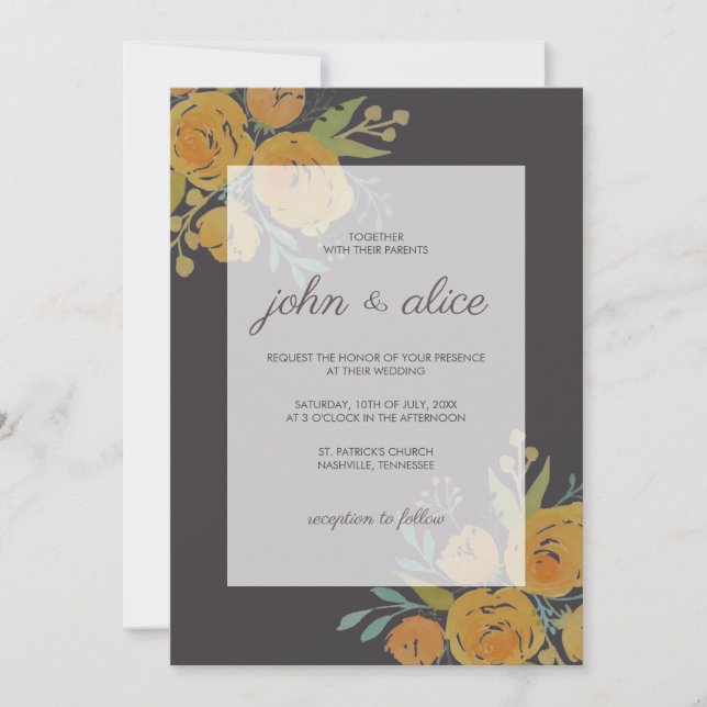 Invitation Jaunes et Mariage Rose (Devant)