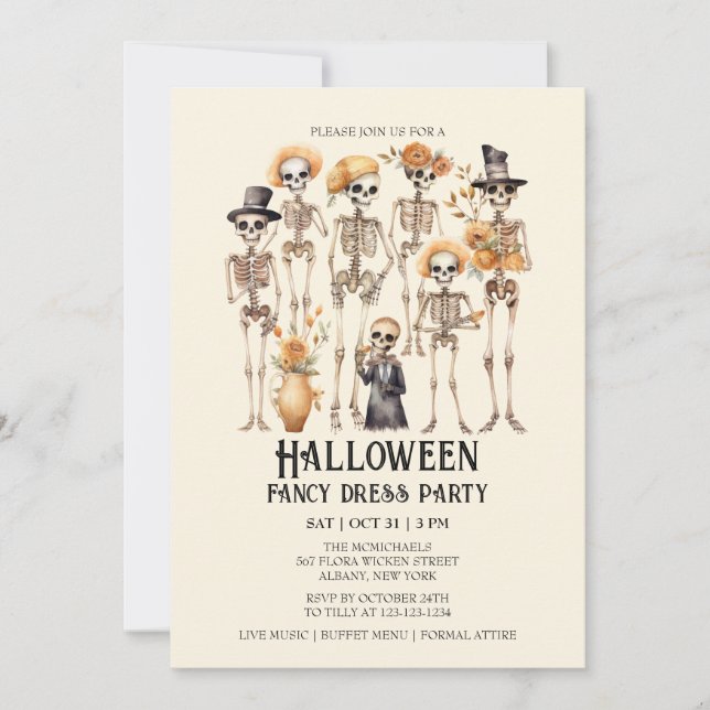 Invitation Jaunty Skeleton Portrait de famille Halloween Part (Devant)
