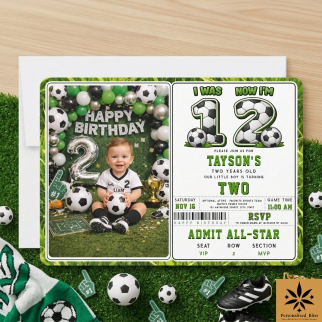 Invitation J'avais 1 ans maintenant j'en ai 2 Football – 2ème (I Was 1 Now I’m 2 Soccer – All-Star 2nd Birthday Invitation
)
