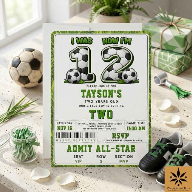 Invitation J'avais 1 ans Maintenant j'en ai 2 Football – Deux (I Was 1 Now I’m 2 Soccer – All-Star 2nd Birthday Invitation)