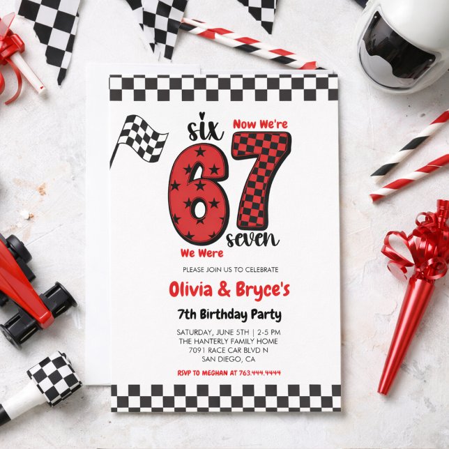 Invitation J'avais 6 ans, maintenant j'ai 7 ans – Anniversair (I Was 6, Now I’m 7 – Twin 7th Birthday for Kids Invitation
)