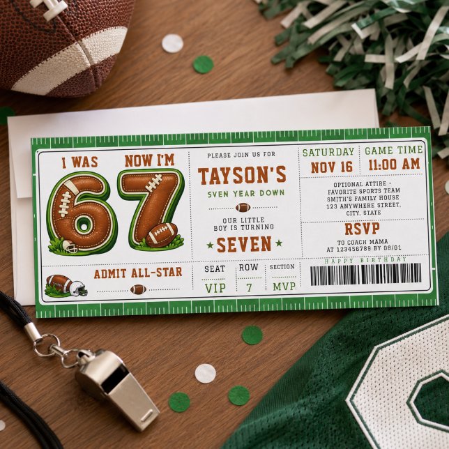 Invitation J'avais 6 ans, maintenant j'ai 7 ans – Football Am (I Was 6, Now I’m 7 – Football America 7th Birthday Invitation
)