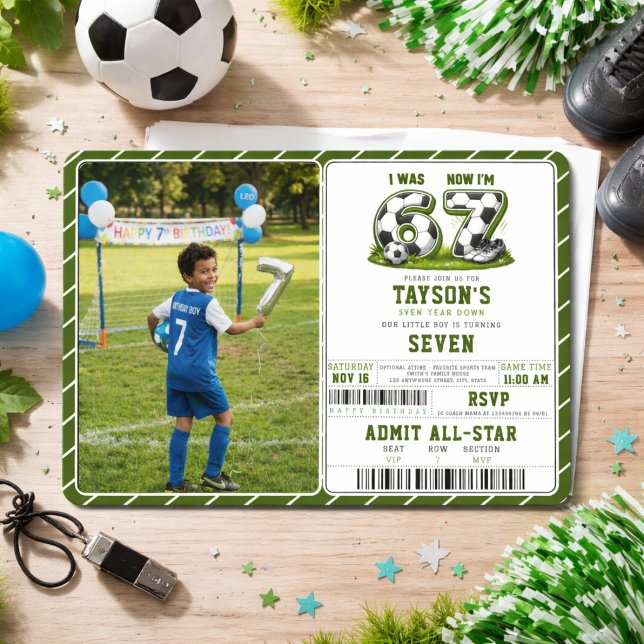 Invitation J'avais 6 ans, maintenant j'ai 7 ans Football Anni (I Was 6, Now I’m 7 Soccer Birthday – All-Star Part Invitation
)
