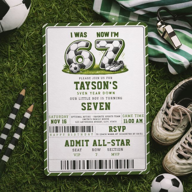 Invitation J'avais 6 ans, maintenant j'ai 7 ans Football Anni (I Was 6, Now I’m 7 Soccer Birthday – All-Star Part)