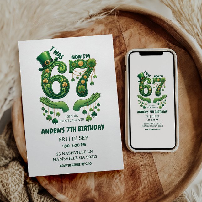 Invitation J'avais 6 ans, maintenant j'ai 7 ans, garçon, anni (I Was 6 Now I’m 7 St. Patrick’s Day Boy Birthday Invitation
)