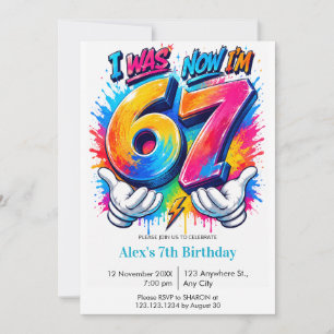 Invitation J'avais 6 ans maintenant j'ai 7 ans Graffiti color