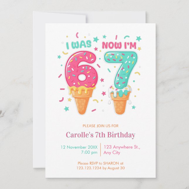 Invitation  J'avais 6 ans maintenant je suis glace 7 ans d'an (Devant)