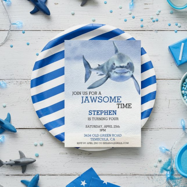 Invitation JawSome Time Grand requin blanc Anniversaire Aquar (Créateur téléchargé)