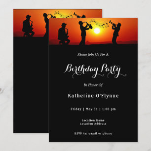 Invitation Jazz Band Silhouette Orange Sunset Anniversaire
