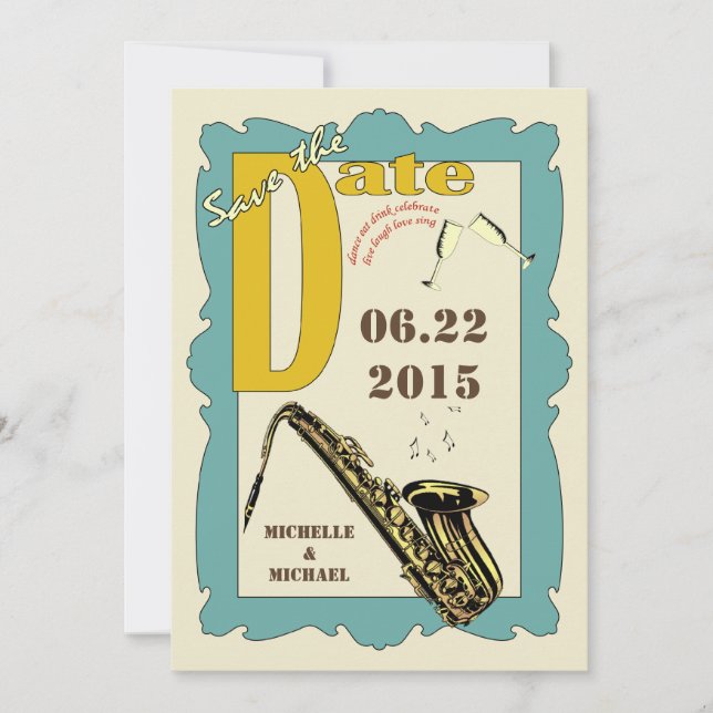 Invitation Jazz de style vintage, enregistrez la date (Devant)