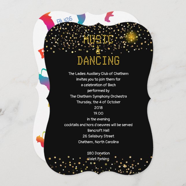 Invitation Jazz Retro Music & Dances, Blues Party Saxophonist (Devant / Derrière)