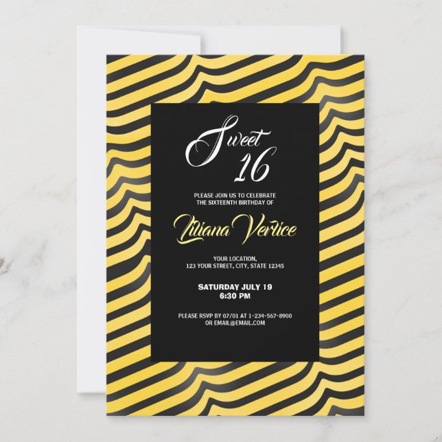 Invitation Jazzy mignonne Bumblebee rayé noir et jaune (Devant)