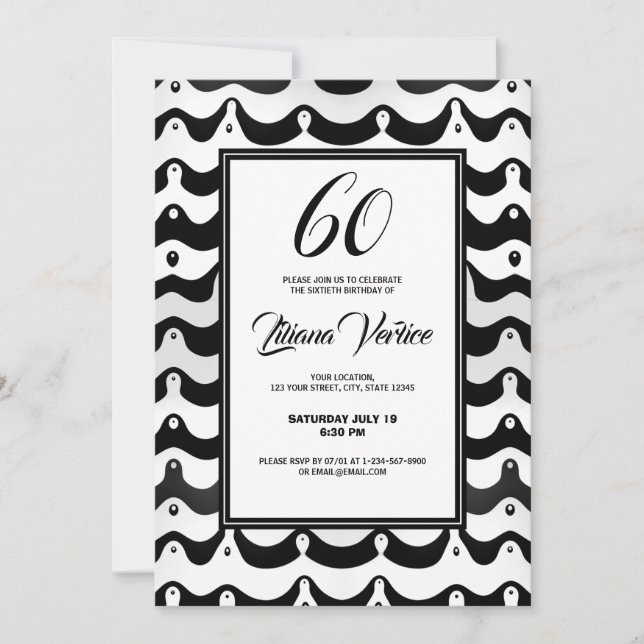 Invitation Jazzy noir et blanc Vague Zebra Stripes (Devant)