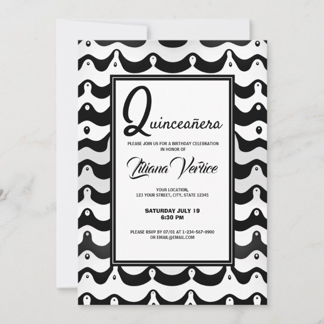 Invitation Jazzy noir et blanc Vague Zebra Stripes (Devant)