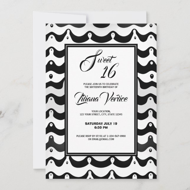 Invitation Jazzy noir et blanc Vague Zebra Stripes (Devant)