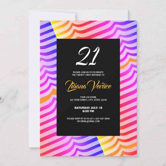 Invitation Jazzy Trippy Psychedelic Tropical Stripey Motif (Devant)