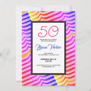 Invitation Jazzy Trippy Psychedelic Tropical Stripey Motif