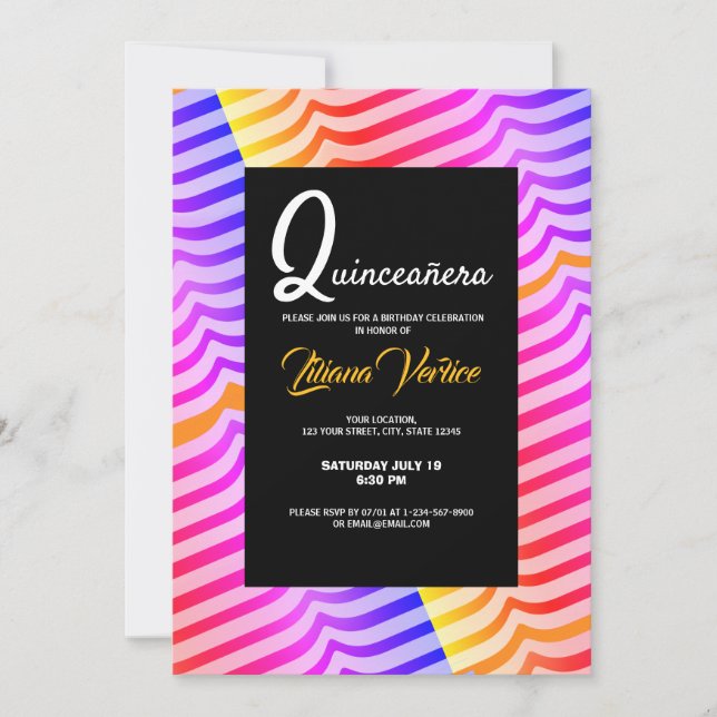 Invitation Jazzy Trippy Psychedelic Tropical Stripey Motif (Devant)