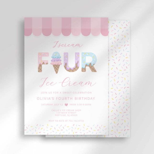 Invitation Je crie quatre glace d'anniversaire (Créateur téléchargé)