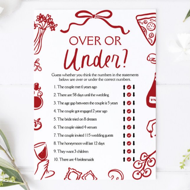 Invitation Je dessine à la main Amore au-dessus ou en dessous (Amore Hand Drawn Over or Under Bridal Shower Game)