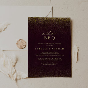 Invitation Je fais BBQ Burgundy Gold Parties scintillant Enga