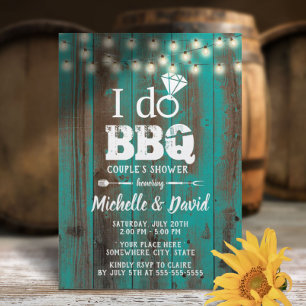 Invitation Je FAIS BBQ Couples Douche Rustique Turquoise Gran
