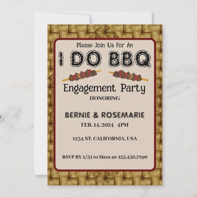Invitation Je fais BBQ Elegant Rustic Weight Engagement Party (Devant)