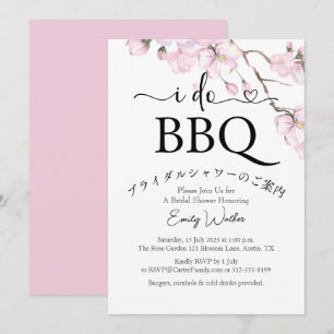 Invitation Je fais BBQ Fête des mariées cerisier fleurs rose 