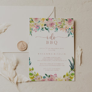 Invitation Je fais BBQ Fiançailles Rose Gold Floral Party