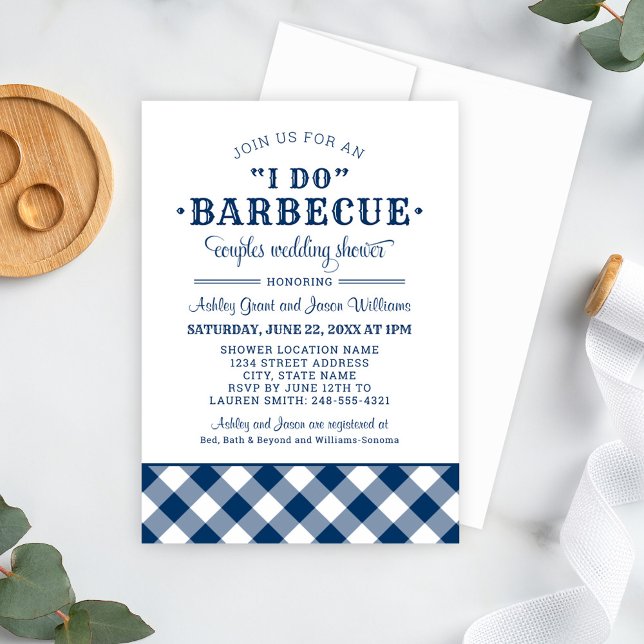 Invitation Je fais BBQ Marine Bleu En vichy Mariage Couples D (Créateur téléchargé)
