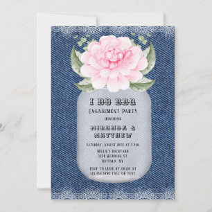 Invitation Je fais BBQ Mason Jar Pink Peony Party
