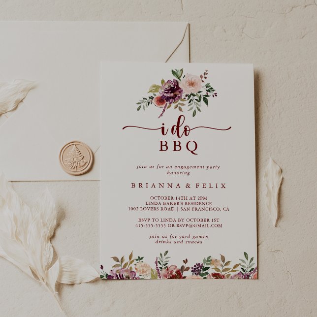 Invitation Je fais BBQ Rustic Summer Floral Engagement Party (Créateur téléchargé)