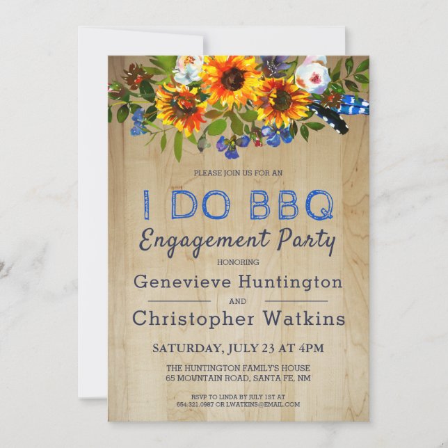Invitation Je fais BBQ Rustique Floral Barn Wood Engagement P (Devant)