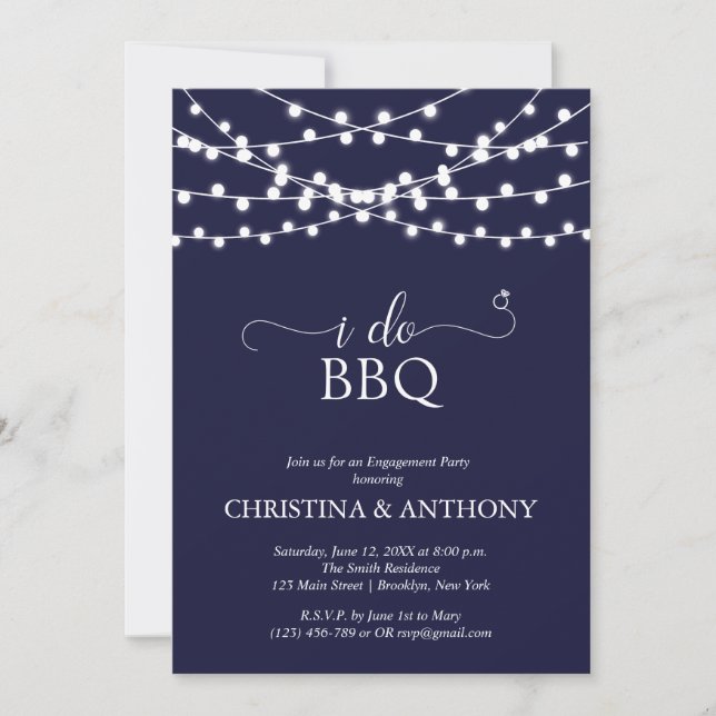 Invitation Je fais BBQ Rustique String Lights Engagement Part (Devant)