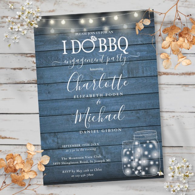 Invitation Je fais des lumières rustiques de barbecue à jarre (I Do BBQ Rustic String Lights Mason Jar Engagement Invitation)