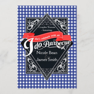 Invitation Je fais du BARBECUE BBQ Bleu & Rouge à carreaux En