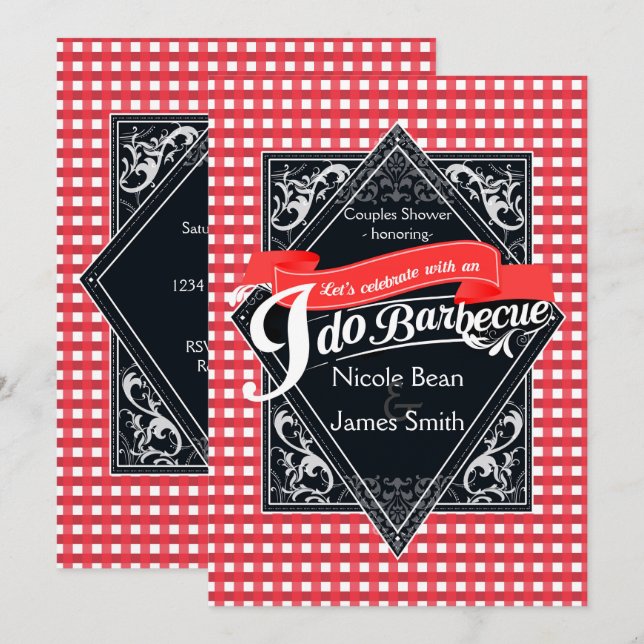 Invitation Je FAIS DU BARBECUE BBQ Rouge Blanc à Carreaux Eng (Devant / Derrière)