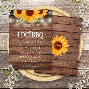 Invitation Je fais du BBQ Fête de fiançailles en bois rustiqu