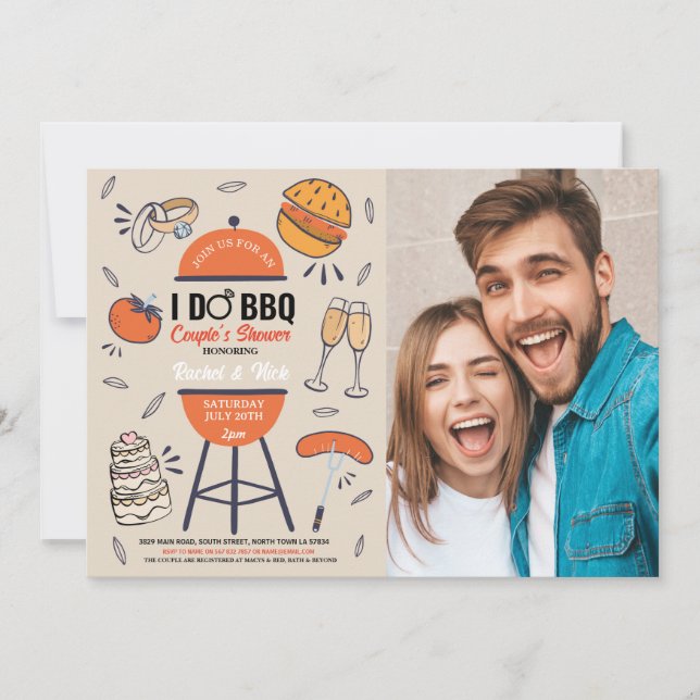 Invitation Je fais un BBQ Fête de Couple Mariage Photo Jardin (Devant)