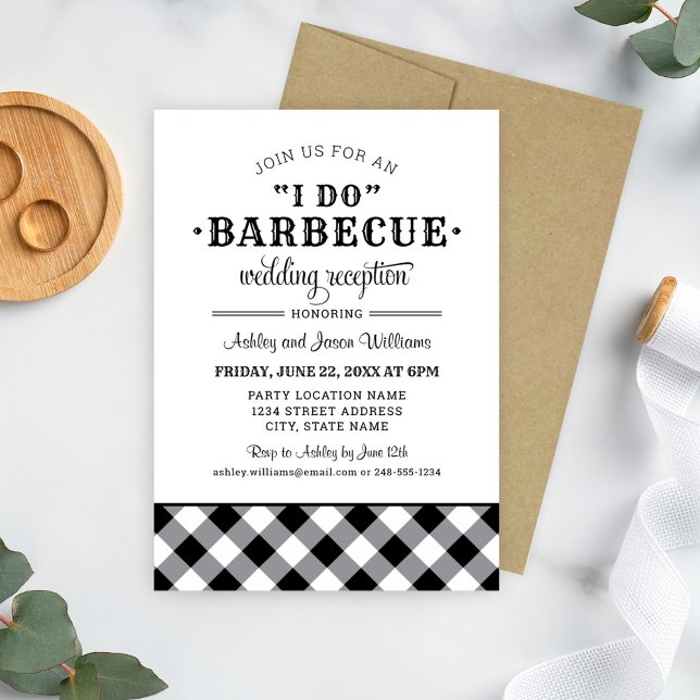Invitation Je fais un BBQ Réception de mariage à carreaux noi (Créateur téléchargé)
