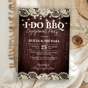 Invitation Je fais un BBQ rustique vintage bois dentelle fête