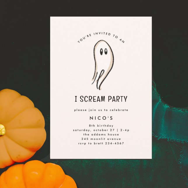 Invitation Je hurle Ghost Sketch Halloween fête d'anniversair (Ghost illustration chic minimal I Scream Halloween party invitation.)