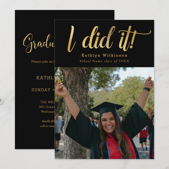 Invitation Je L'Ai Fait Gold Bold Script amusant Photo Gradua (Devant / Derrière)